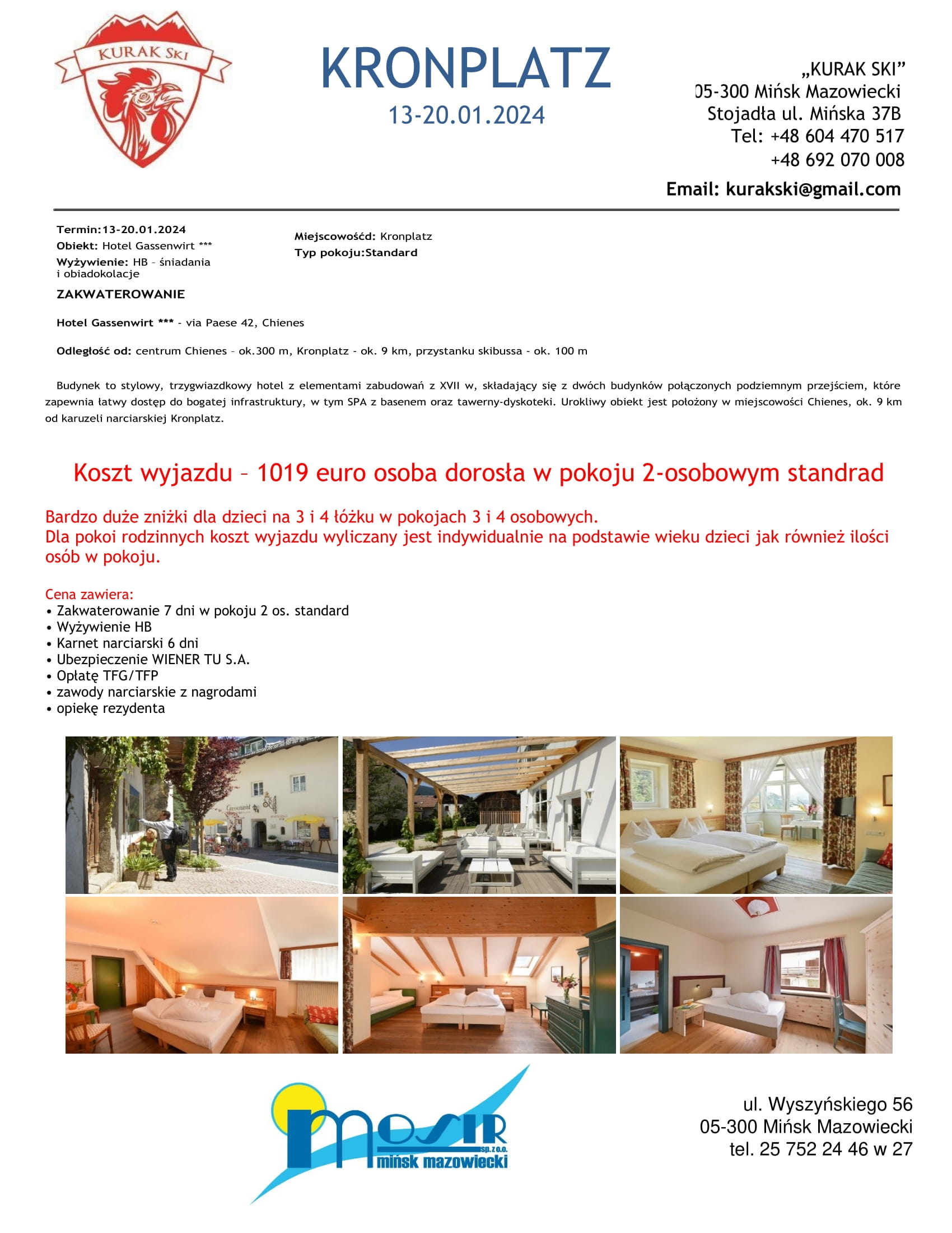 Wycieczka do Włoch 13-20.12.2024 Hotel Gassenwirt Chienes cena za osobę 1019 euro