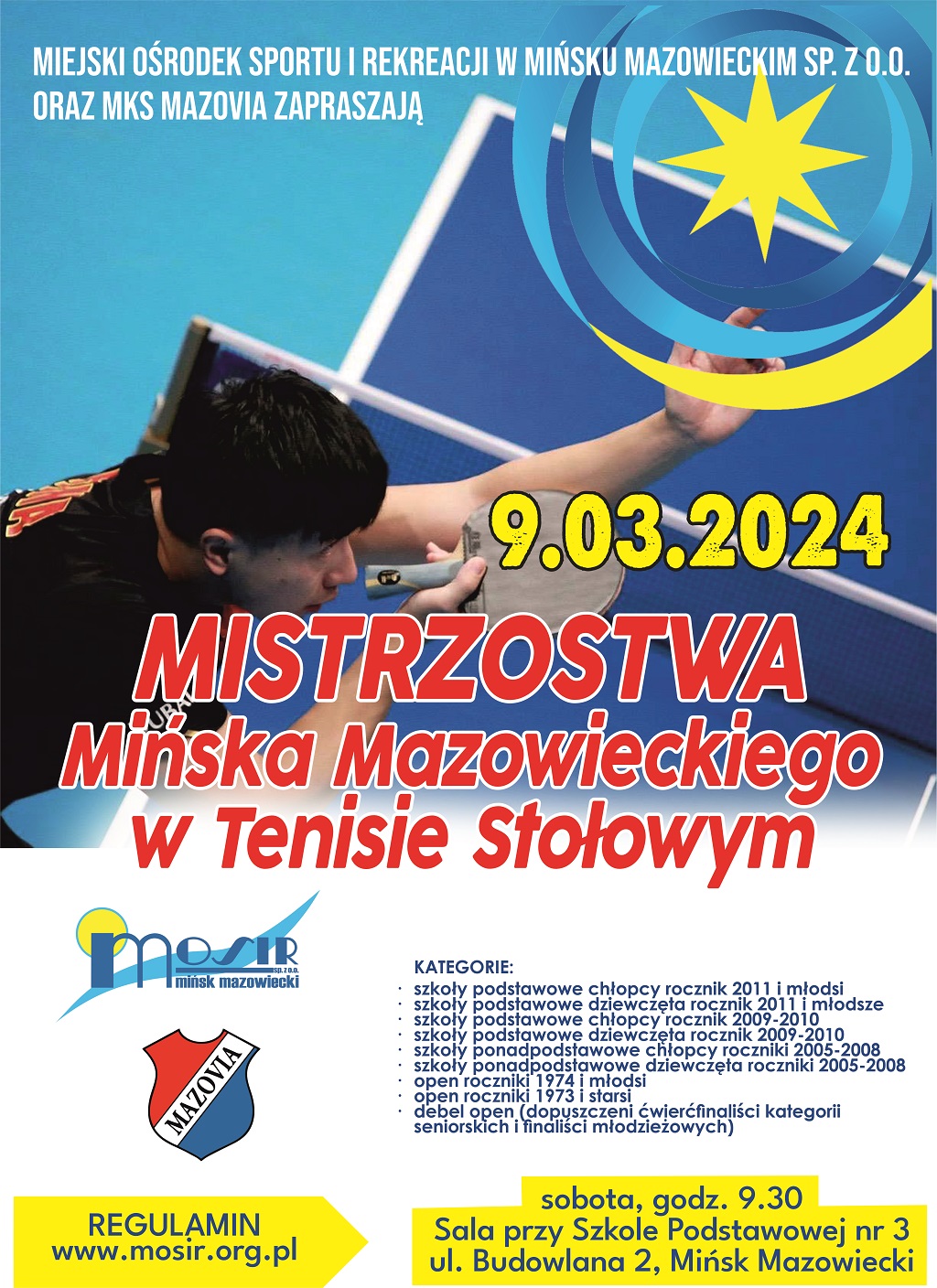 Mistrzostwa Mińska Mazowieckiego w Tenisie Stołowym 9.03.2024