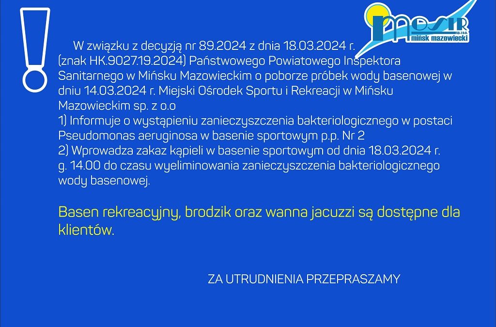 Decyzja nr 89.2024 z dnia 18.03.2024 Państwowego Powiatowego Inspektora Sanitarnego w Mińsku Mazowieckim