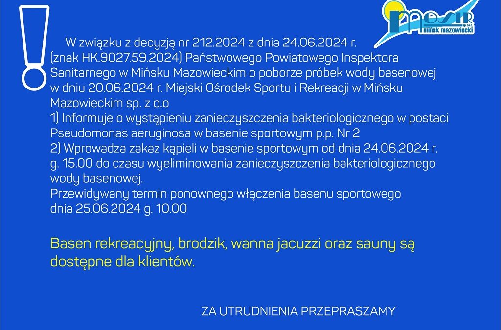 DECYZJA nr 212.2024 z dnia 24.06.2024 Państwowego Powiatowego Inspektora Sanitarnego w Mińsku Mazowieckim