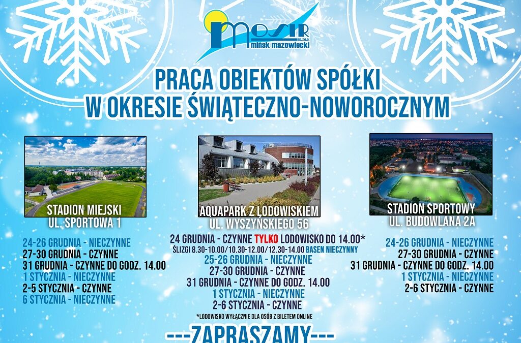 Praca obiektów spółki w okresie świąteczno-noworocznym 2024