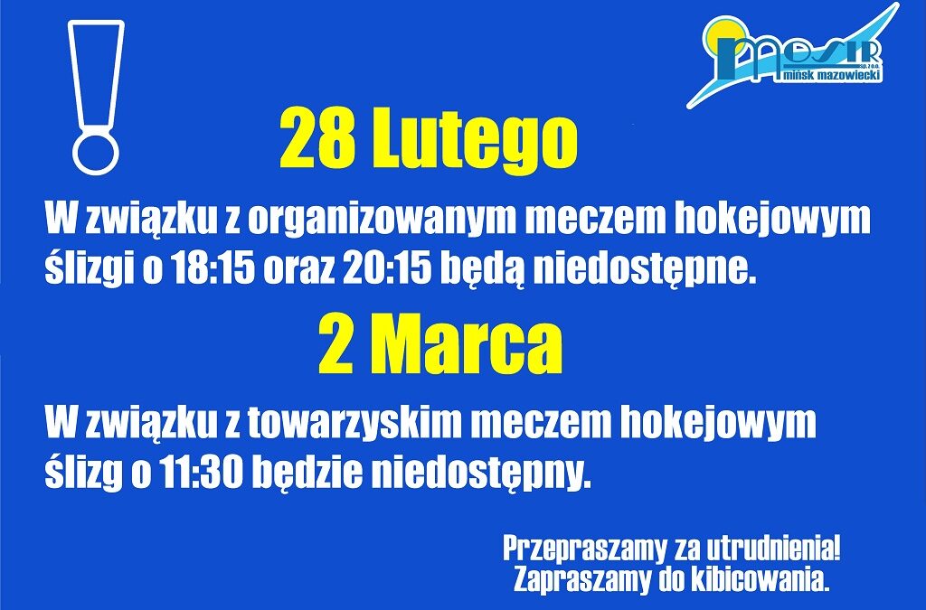 Zmiana harmonogramu pracy lodowiska w dniach 28.01 oraz 2.03.2025