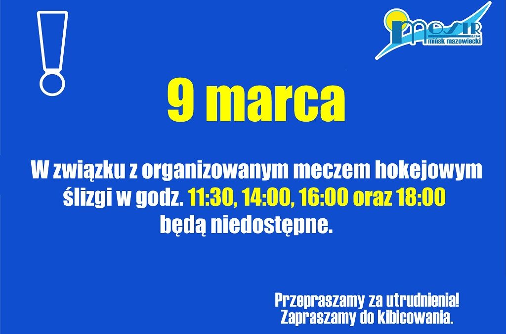 Zmiana harmonogramu pracy lodowiska w dniu 9.03.2025