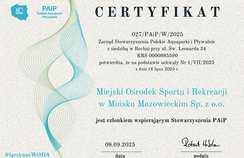 MOSiR sp. z o.o. członkiem wspierającym Stowarzyszenie PAiP