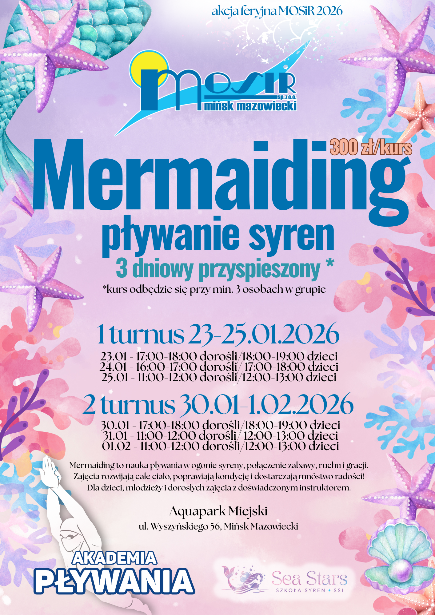 mermaiding kurs przyspieszony Mermaiding pływanie syren kurs przyspieszony akcja feryjna mosir 2026