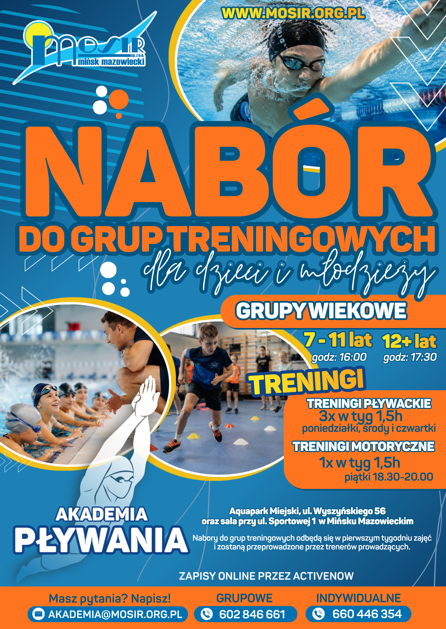nabor do grup akademia plywania Ważna informacja dla Klientów Aquaparku Miejskiego ul. Wyszyńskiego 56. W związku z planowanymi zawodami szkół podstawowych w pływaniu indywidualnym i sztafetowym 9 i 11 marca 2026 w godz. 8.30-13.00 część sportowa Aquaparku Miejskiego będzie niedostępna dla Klientów indywidualnych. Strefa rekreacyjna oraz Saunarium funkcjonuje bez zmian. klienci indywidualni korzystają z szatni rodzinnej i strefy Saunarium. Za utrudnienia przepraszamy i zapraszamy do kibicowania!
